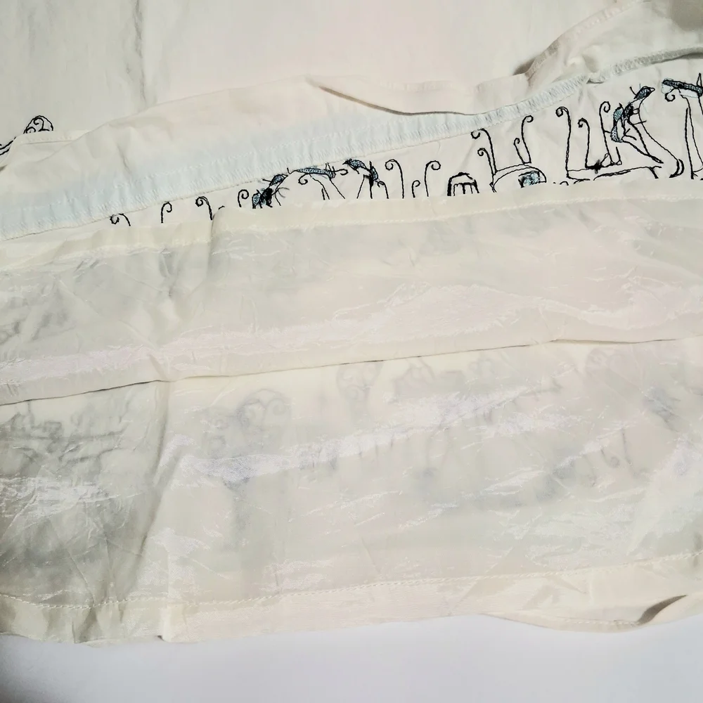 LOFT Women's A-Line Embroidered Cream‎ Skirt with Black Coffe And Tea Pattern